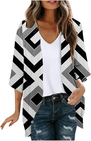 Kimonos for Women Dressy Casual Cardigans Chiffon Lightweight Cute Boho Floral Print Kimonos Beach Cover Ups Tops