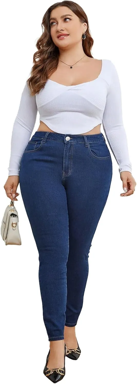 KISSPLUS Plus Size Skinny Jeans for Women High Waist Pencil Women Jeans Curvy High Waist Stretchy Denim Pants for Women
