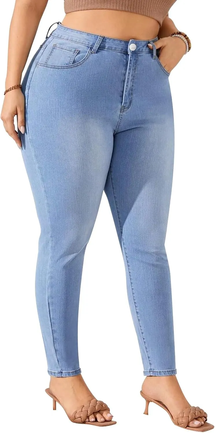 KISSPLUS Plus Size Skinny Jeans for Women High Waist Pencil Women Jeans Curvy High Waist Stretchy Denim Pants for Women