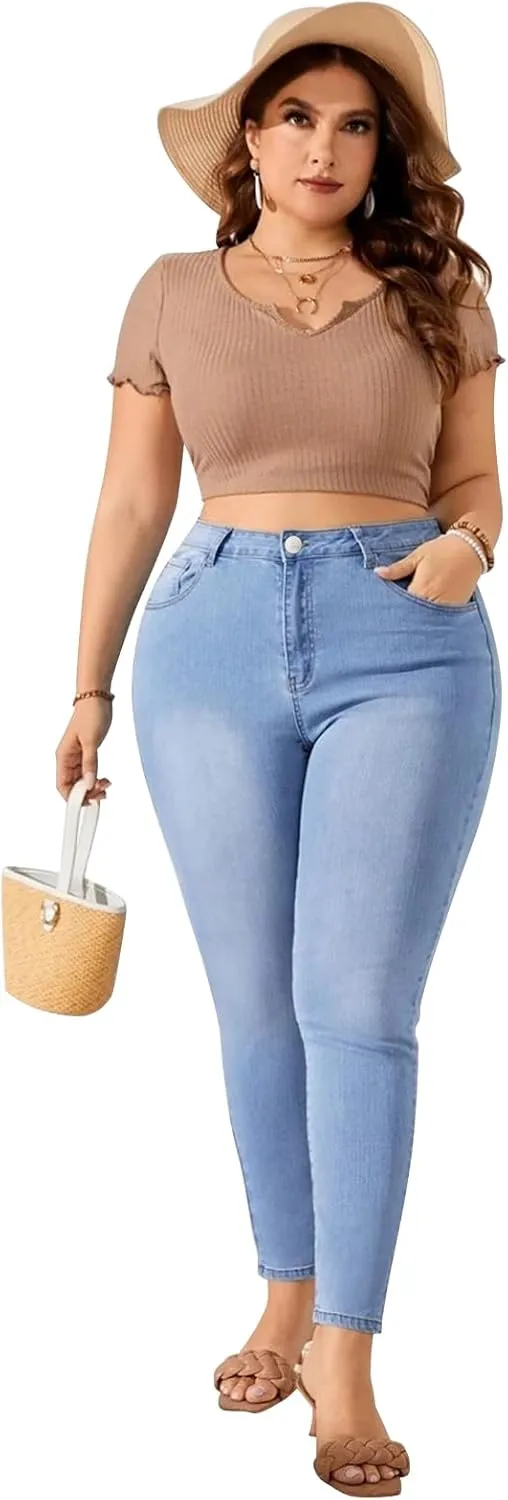 KISSPLUS Plus Size Skinny Jeans for Women High Waist Pencil Women Jeans Curvy High Waist Stretchy Denim Pants for Women