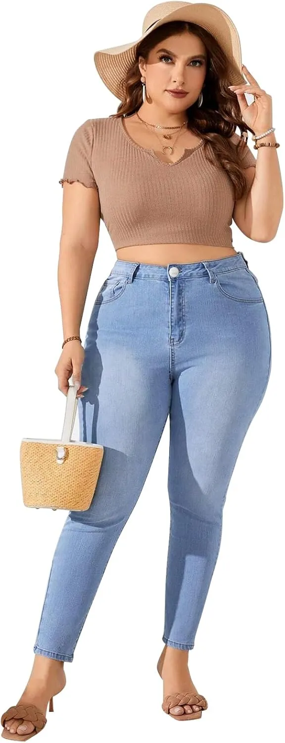 KISSPLUS Plus Size Skinny Jeans for Women High Waist Pencil Women Jeans Curvy High Waist Stretchy Denim Pants for Women