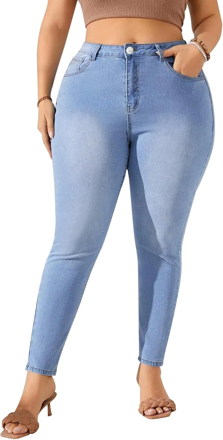 KISSPLUS Plus Size Skinny Jeans for Women High Waist Pencil Women Jeans Curvy High Waist Stretchy Denim Pants for Women