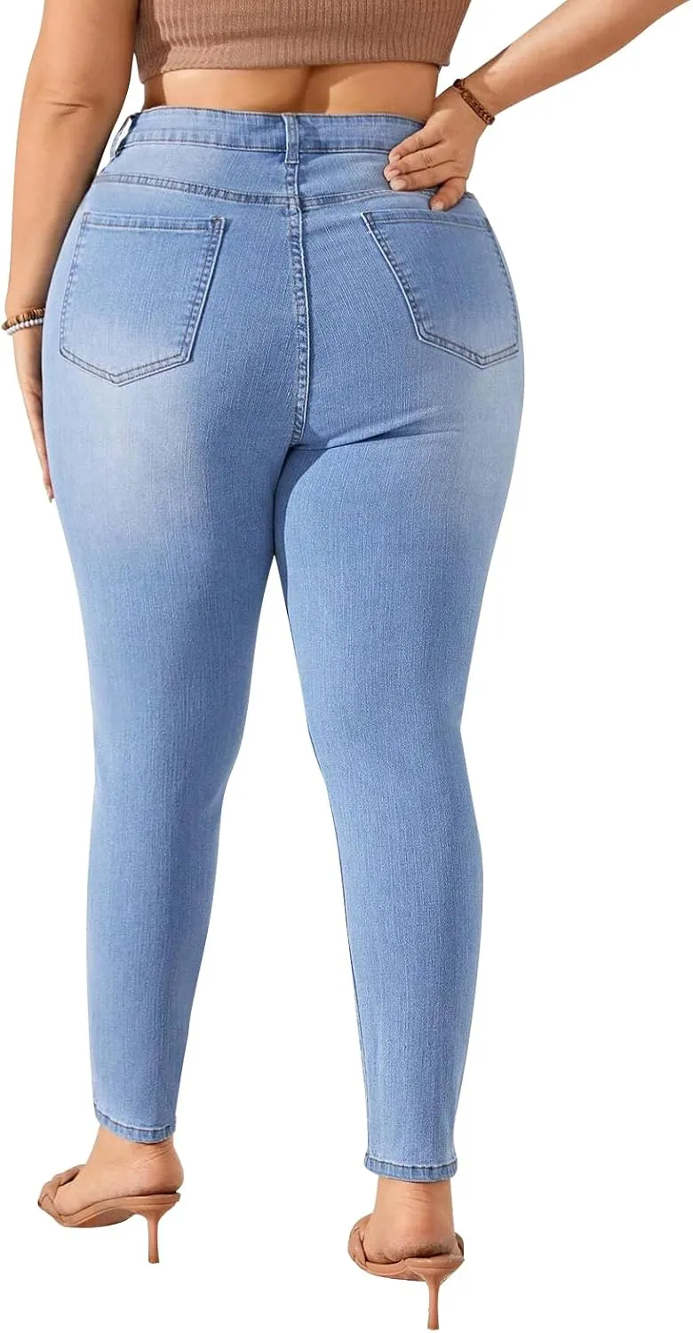 KISSPLUS Plus Size Skinny Jeans for Women High Waist Pencil Women Jeans Curvy High Waist Stretchy Denim Pants for Women