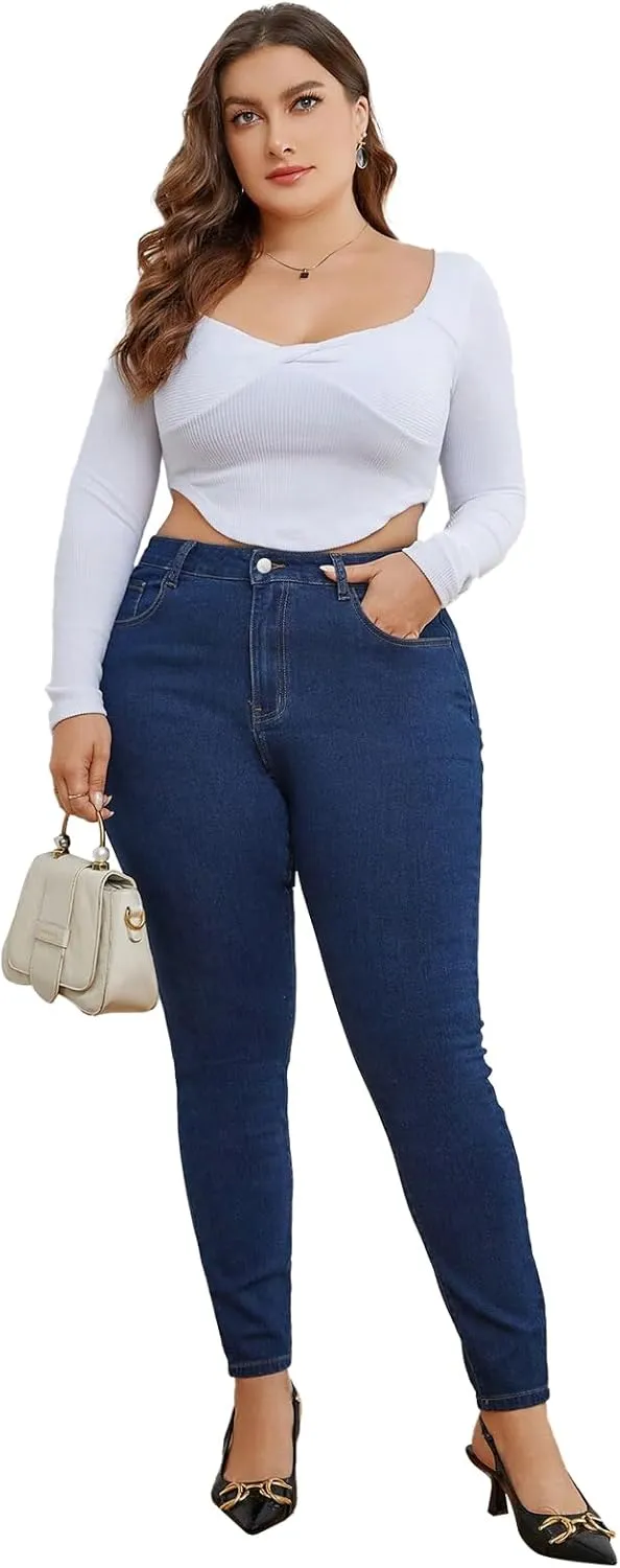 KISSPLUS Plus Size Skinny Jeans for Women High Waist Pencil Women Jeans Curvy High Waist Stretchy Denim Pants for Women