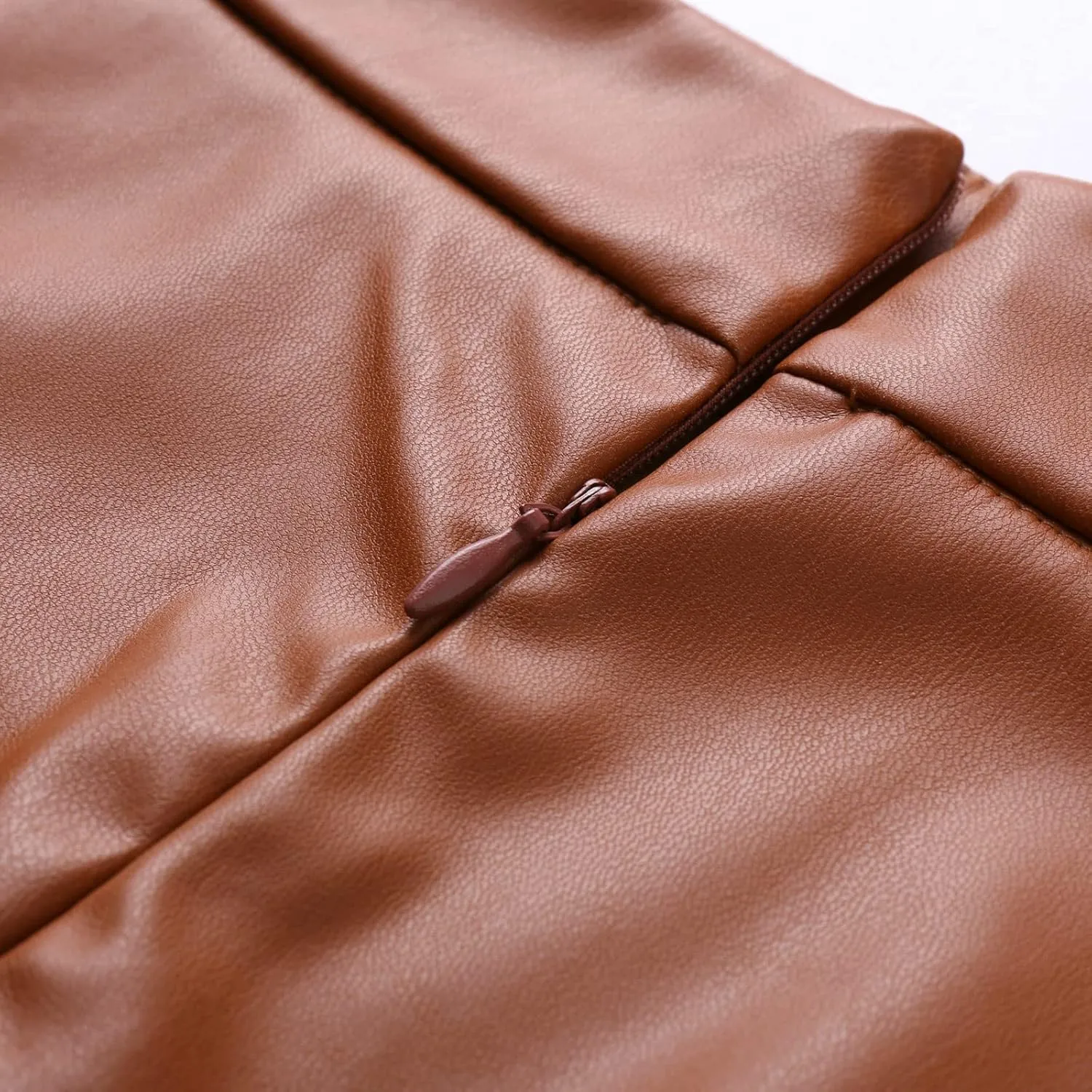 Leather Skirts for Women Trendy Fashion High Elastic Waist PU A-Line Workout Business Long Skirts Back Zipper