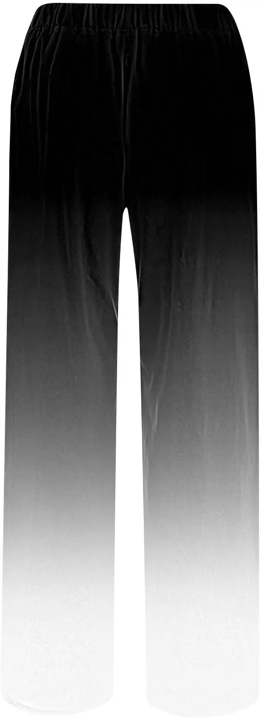 LEMONONSTORE Women Linen Pants Casual Wide Leg Pants Summer Palazzo Pants Loose Flowy Beach Pants Drawstring Elastic Trousers