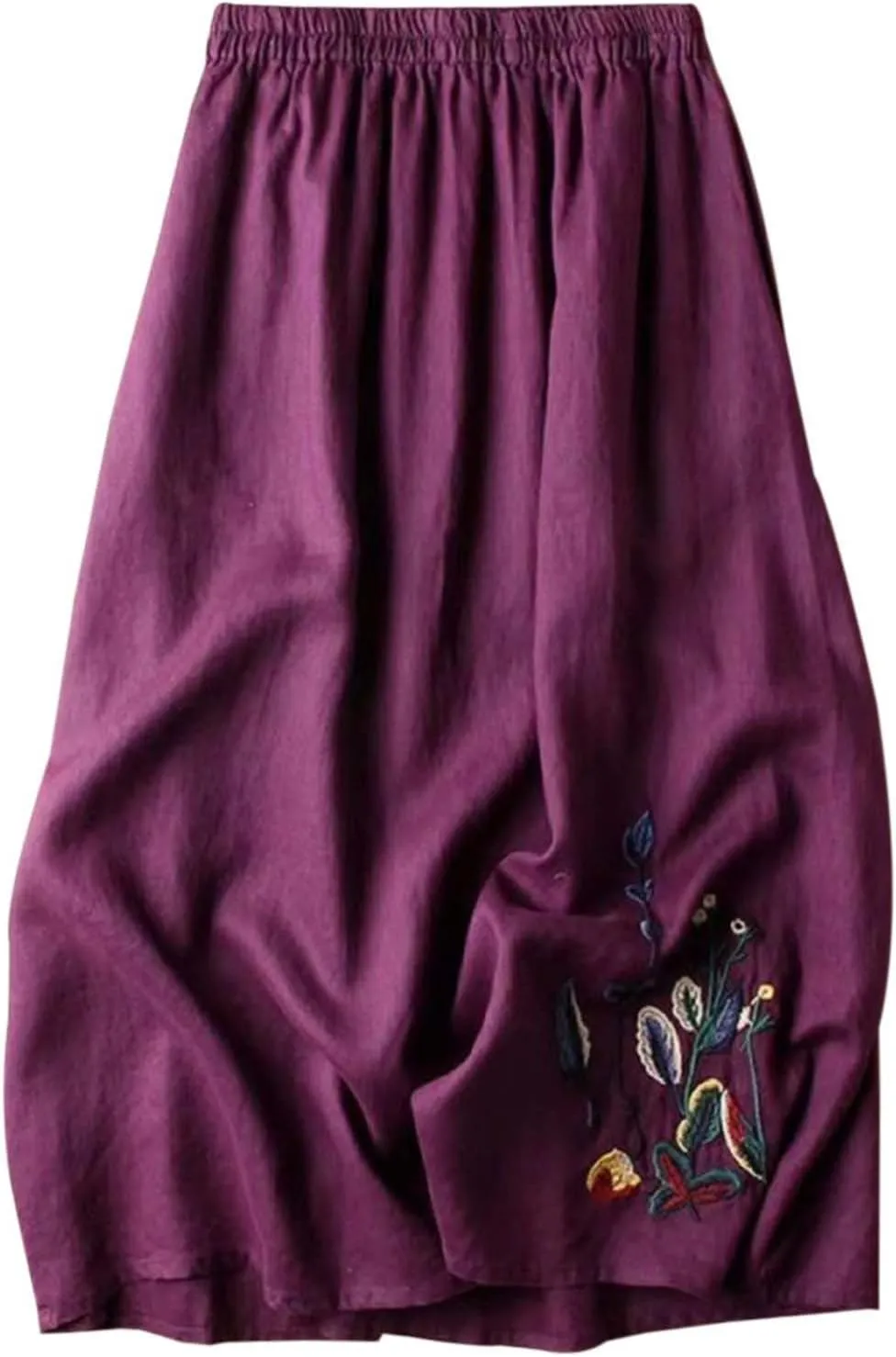 Line Skirts for Women 2025 Summer Elastic High Waisted Embroidered Flowy A-Line Midi Skirt