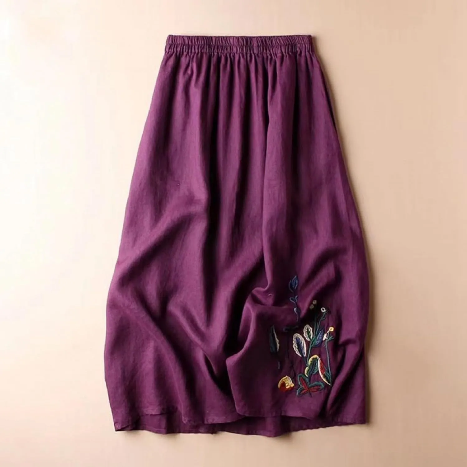 Line Skirts for Women 2025 Summer Elastic High Waisted Embroidered Flowy A-Line Midi Skirt