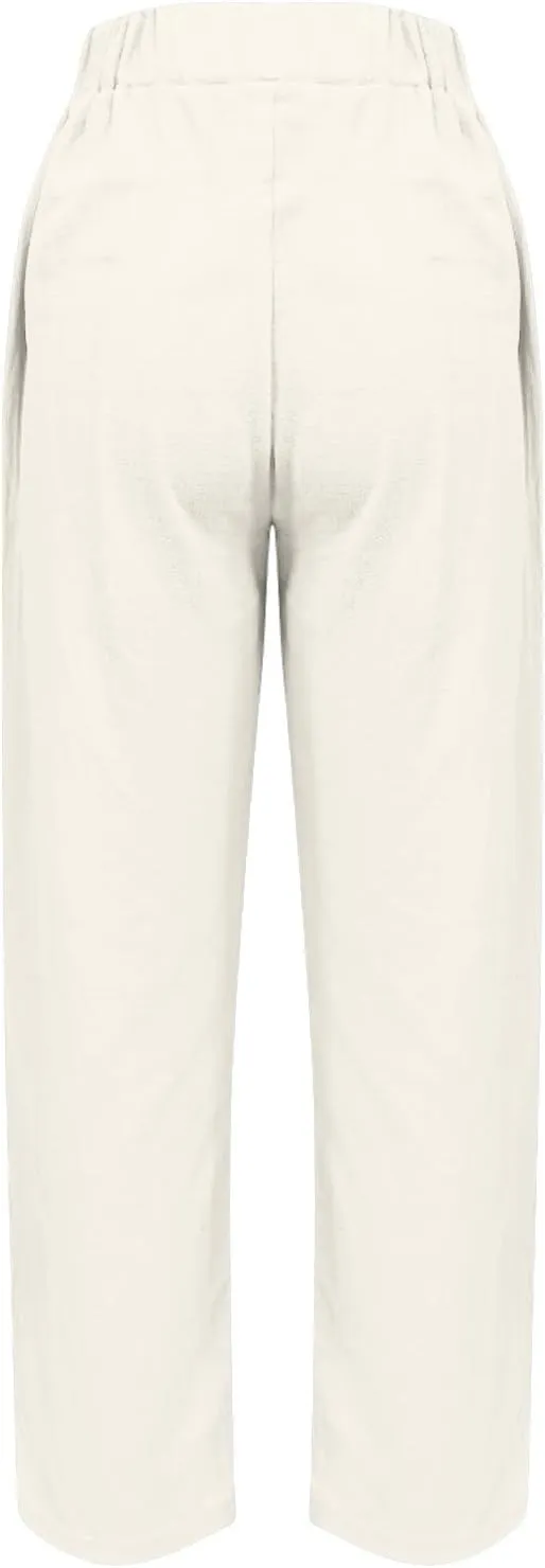 Linen Capri Pants for Women with Petite Summer Beachwear Lightweight Elastic Waist Pants