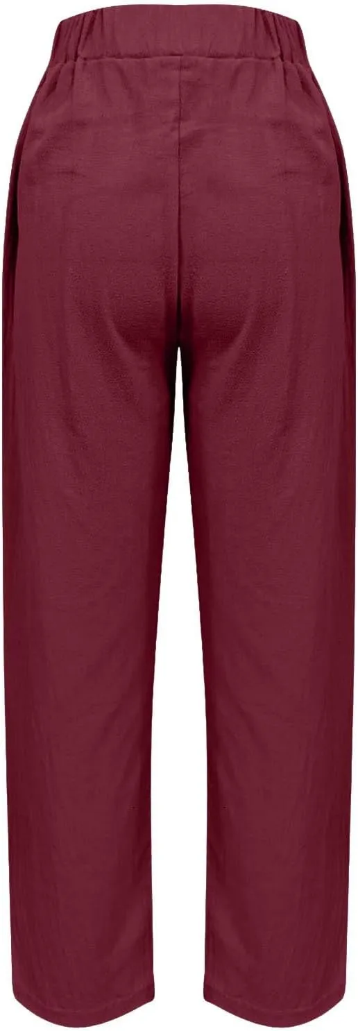 Linen Capri Pants for Women with Petite Summer Beachwear Lightweight Elastic Waist Pants