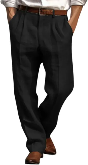 Linen Cargo Pants for Men, Summer Casual Elastic Waist Pants with Pockets, Relaxed Fit Holiday Beach Yoga Lounge Pants