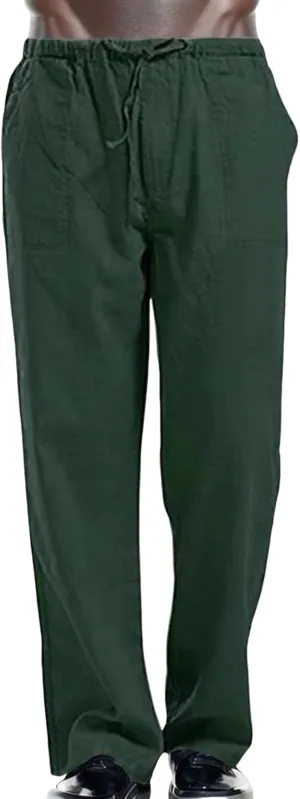 linen pants for men loose fit, yoga pants for men with pockets, Linen Pants for Men, Mens Casual Pants Elastic Waist Drawstring Trousers Straight Leg Pants Yoga Beach Summer Pants