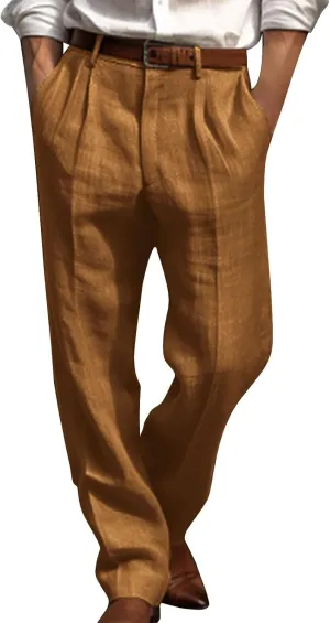 Linen Pants Men Big and Tall Straight Leg Pants Summer Breathable Pants Casual Trousers Lightweight Solid Color Pants