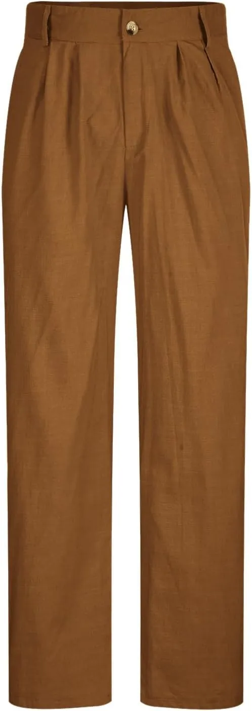 Linen Pants Men Big and Tall Straight Leg Pants Summer Breathable Pants Casual Trousers Lightweight Solid Color Pants