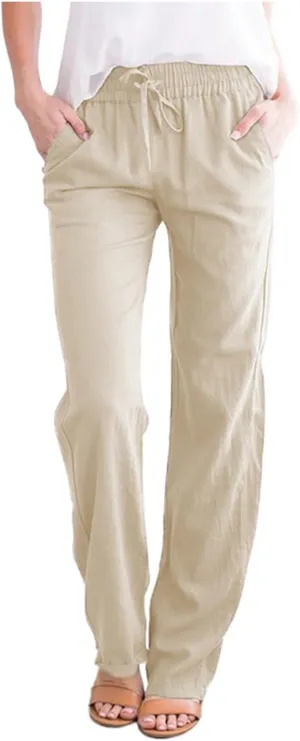 Linen Pants Women Long Linen Pants for Women White Linen Pants Women Wide Leg Pants Woman Elastic Drastring Trousers