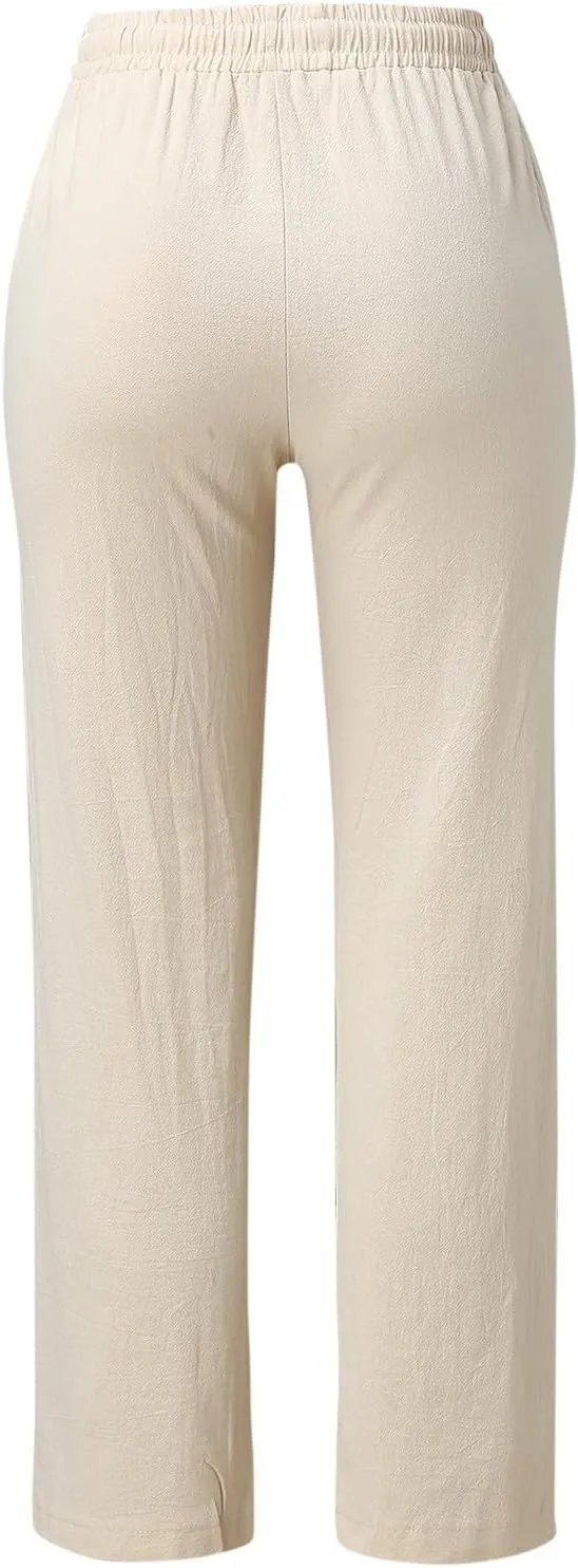 Linen Pants Women Long Linen Pants for Women White Linen Pants Women Wide Leg Pants Woman Elastic Drastring Trousers
