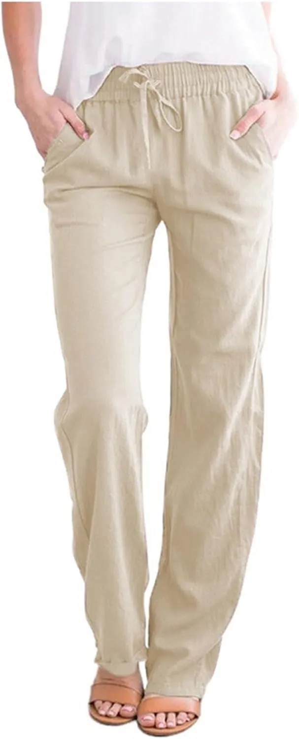 Linen Pants Women Long Linen Pants for Women White Linen Pants Women Wide Leg Pants Woman Elastic Drastring Trousers