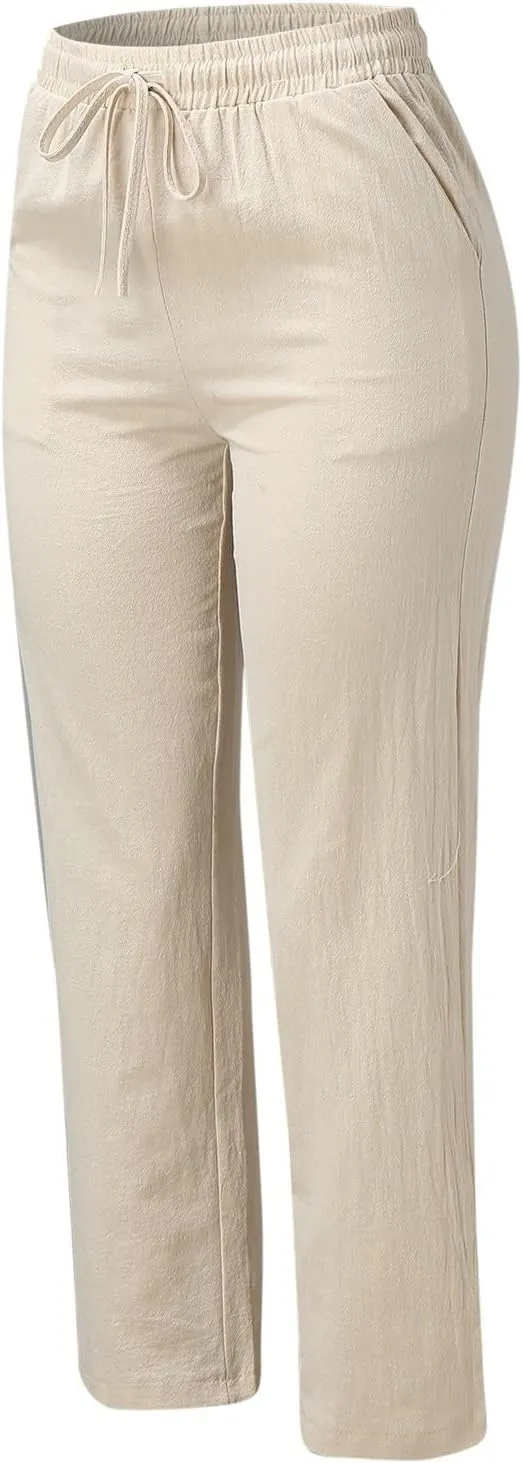 Linen Pants Women Long Linen Pants for Women White Linen Pants Women Wide Leg Pants Woman Elastic Drastring Trousers