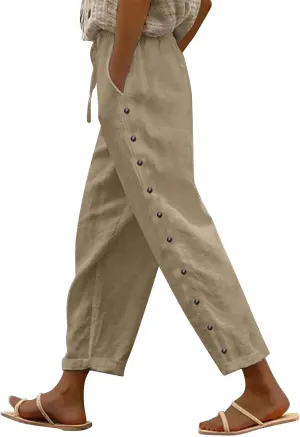 Linen Pants Women Summer Casual Drawstring Pants Petite Linen Pants for Women White Trouser Pants for Women Linen