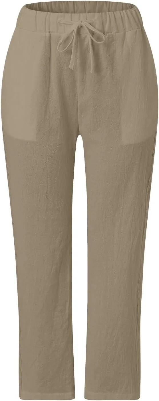 Linen Pants Women Summer Casual Drawstring Pants Petite Linen Pants for Women White Trouser Pants for Women Linen