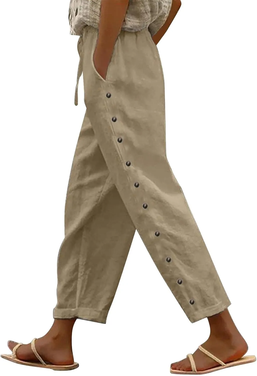 Linen Pants Women Summer Casual Drawstring Pants Petite Linen Pants for Women White Trouser Pants for Women Linen