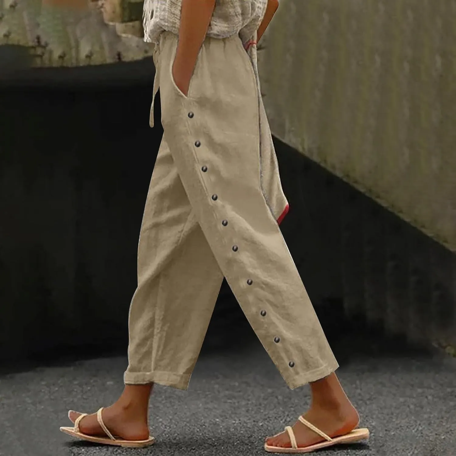 Linen Pants Women Summer Casual Drawstring Pants Petite Linen Pants for Women White Trouser Pants for Women Linen