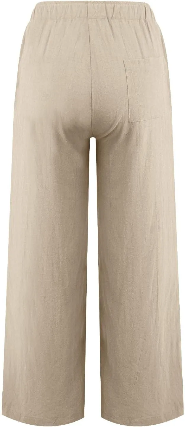 Linen Pants Women Summer Loose Wide Leg Palazzo Pants Beach Pants Straight Leg High Waisted Pants with Pockets