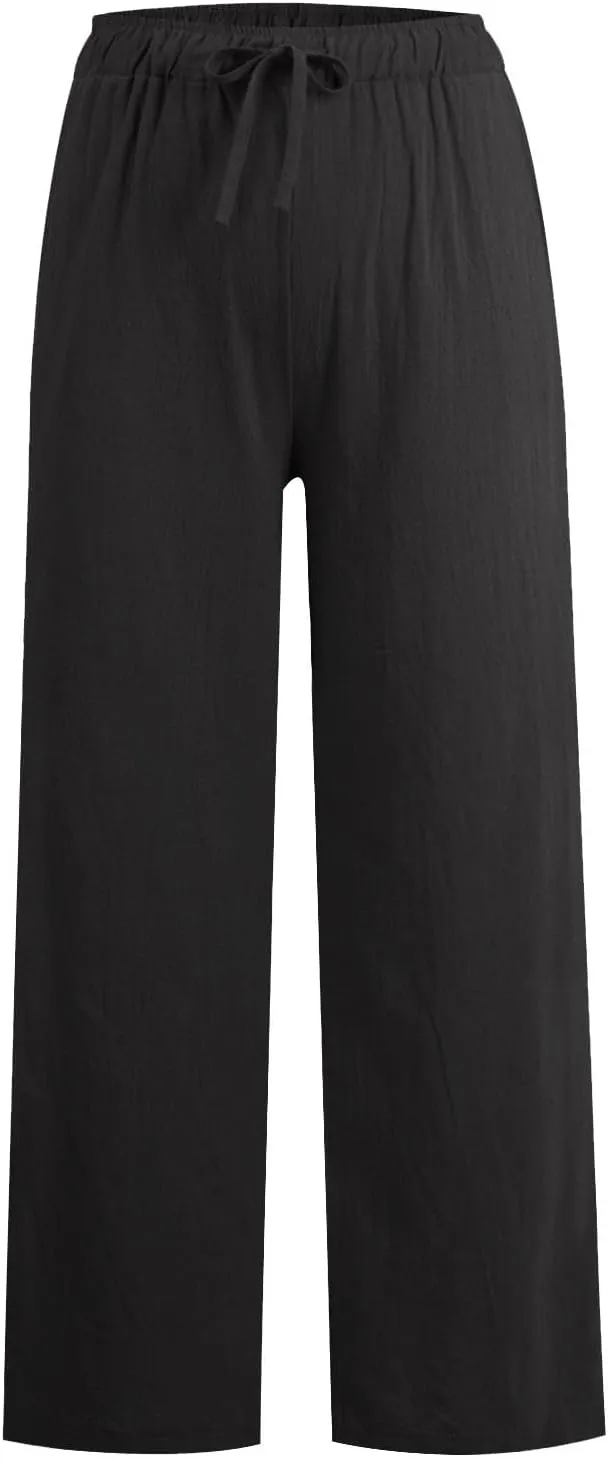 Linen Pants Women Summer Loose Wide Leg Palazzo Pants Beach Pants Straight Leg High Waisted Pants with Pockets