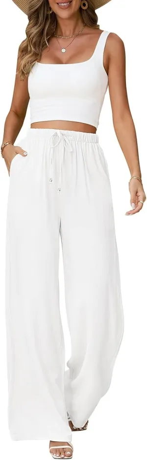 Linen Pants Women White Wide Leg Pants Summer Palazzo Pants Loose Flowy Beach Work Dress Black Pants Trousers 2025