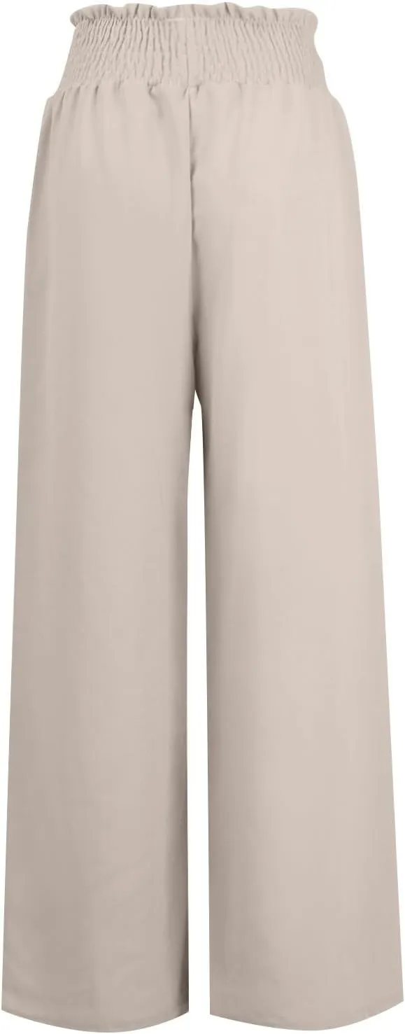 Linen Pants Women Wide Leg High Waist Palazzo Pants Summer Beach Flowy Pants Casual Lounge Pants Elastic Waist Trousers