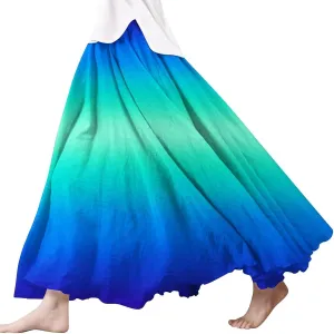 Linen Wrap Skirts for Women Pleated Summer Boho Floral Flowy Skirt Vacation High Waisted Maxi Casual Dress Skorts