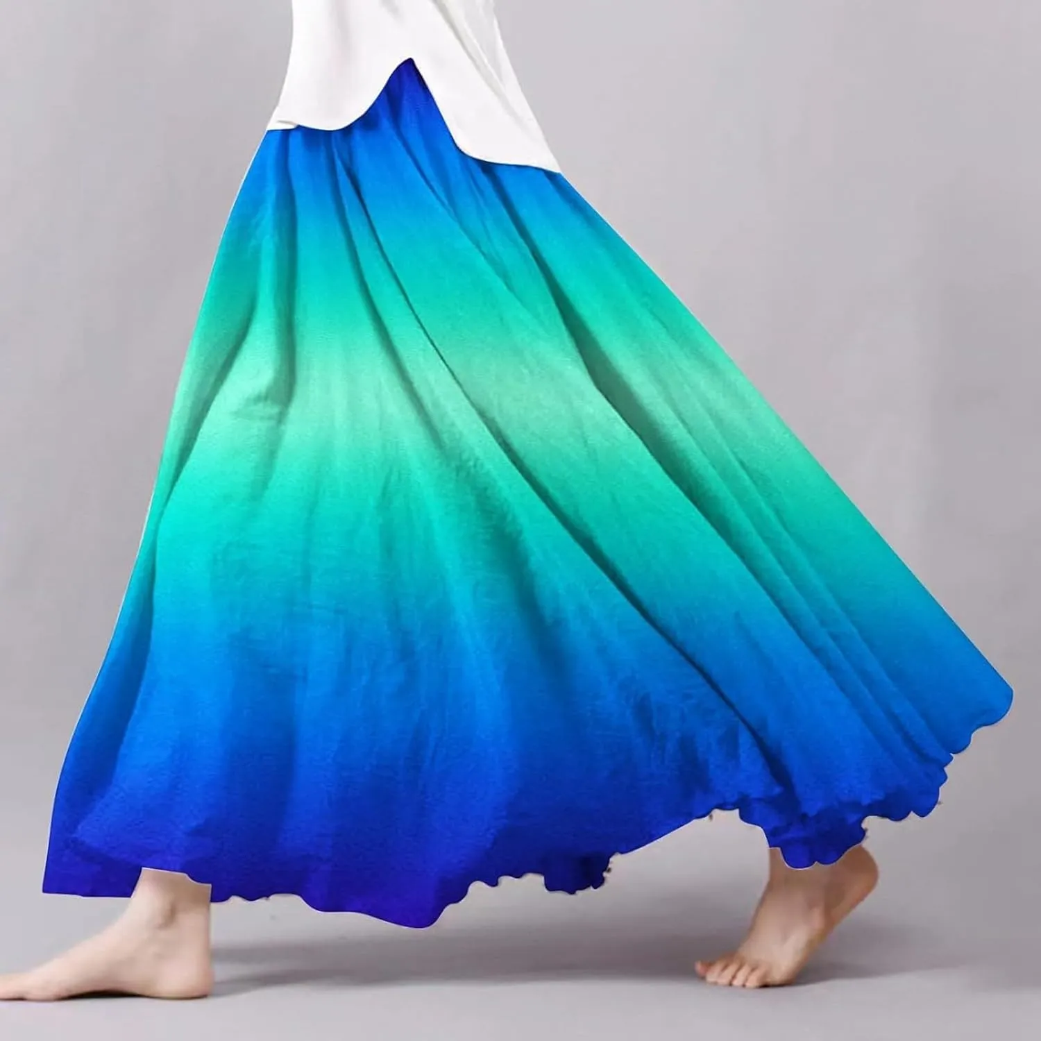 Linen Wrap Skirts for Women Pleated Summer Boho Floral Flowy Skirt Vacation High Waisted Maxi Casual Dress Skorts