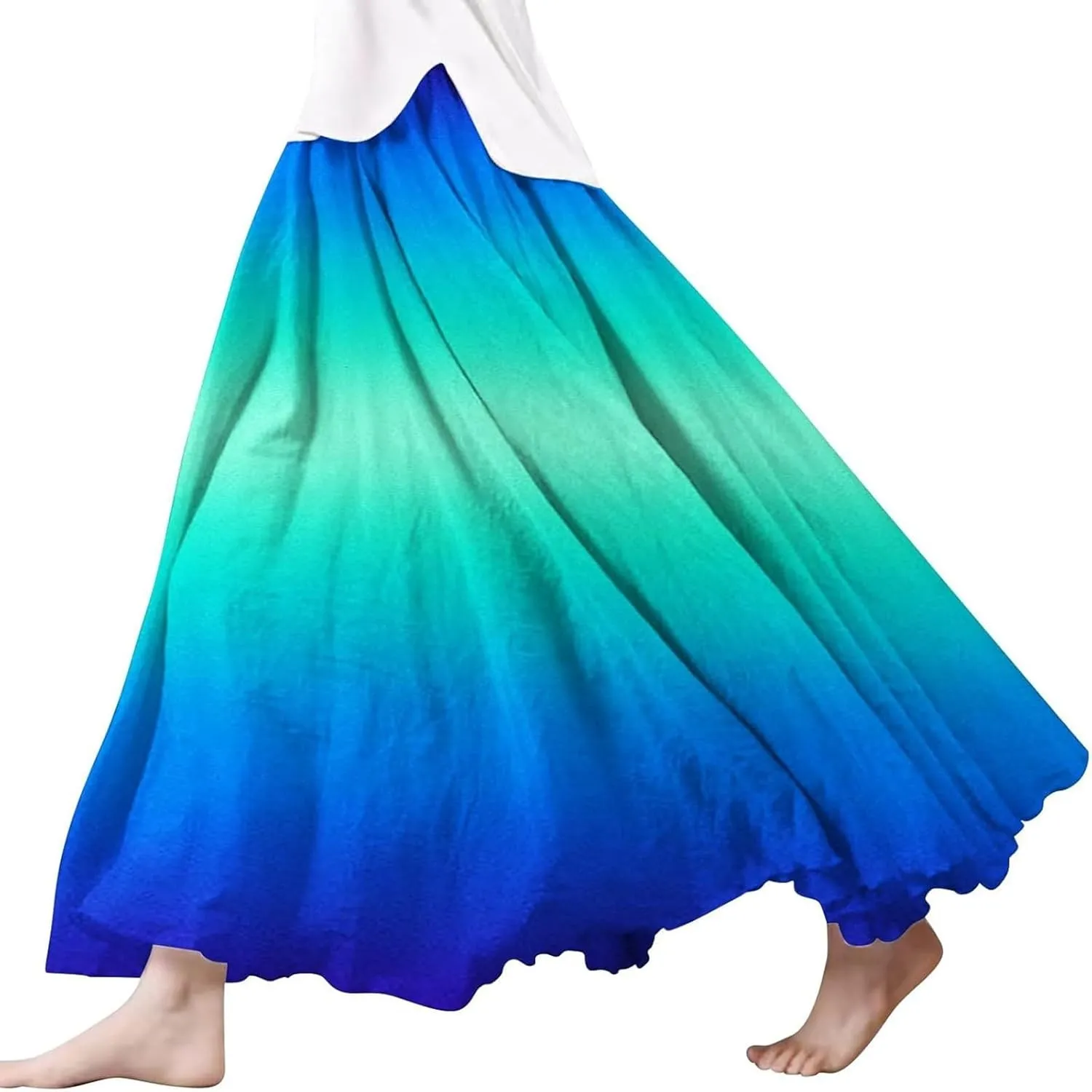 Linen Wrap Skirts for Women Pleated Summer Boho Floral Flowy Skirt Vacation High Waisted Maxi Casual Dress Skorts