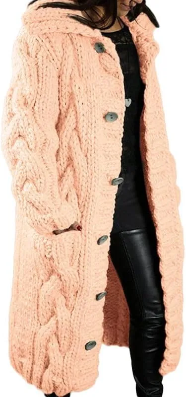 Long Cable Knit Cardigans for Women Chunky Thick Sweater Coat Knitted Open Front Cardigan Sweater Jacket Outerwear