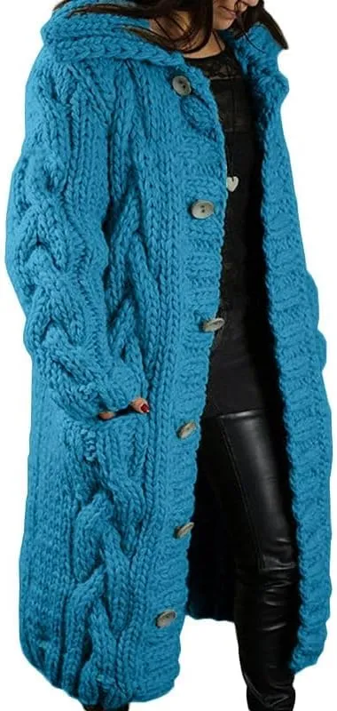 Long Cable Knit Cardigans for Women Chunky Thick Sweater Coat Knitted Open Front Cardigan Sweater Jacket Outerwear
