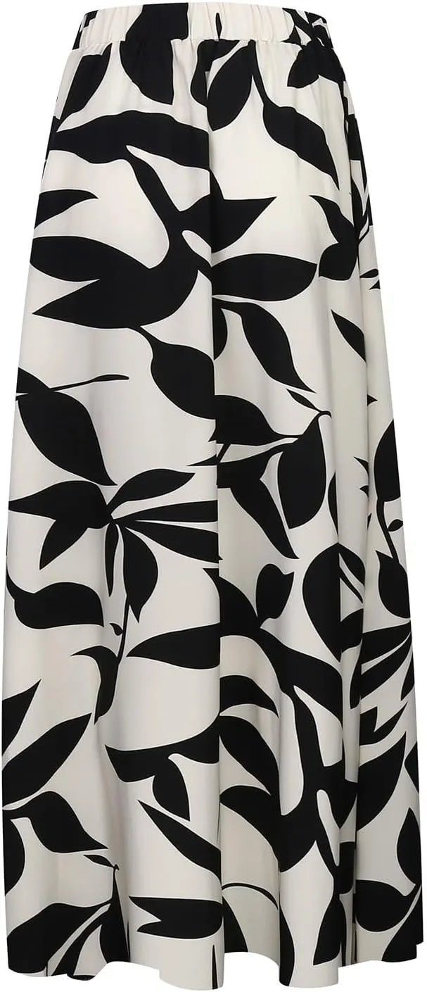 Long Flowy Floral Skirts for Women High Elastic Waist Summer Pleated A Line Maxi Smocked Boho Beach Skirts