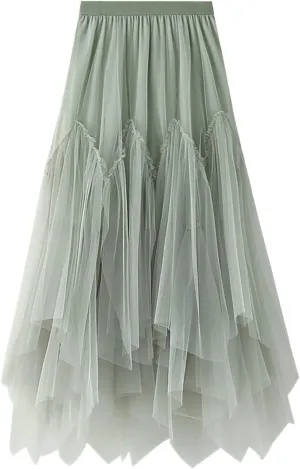 Long Skirts for Women Trendy 2025 Summer Lightweight High Elastic Waist Casual Mesh Sheer A Line Shirts for Vacation