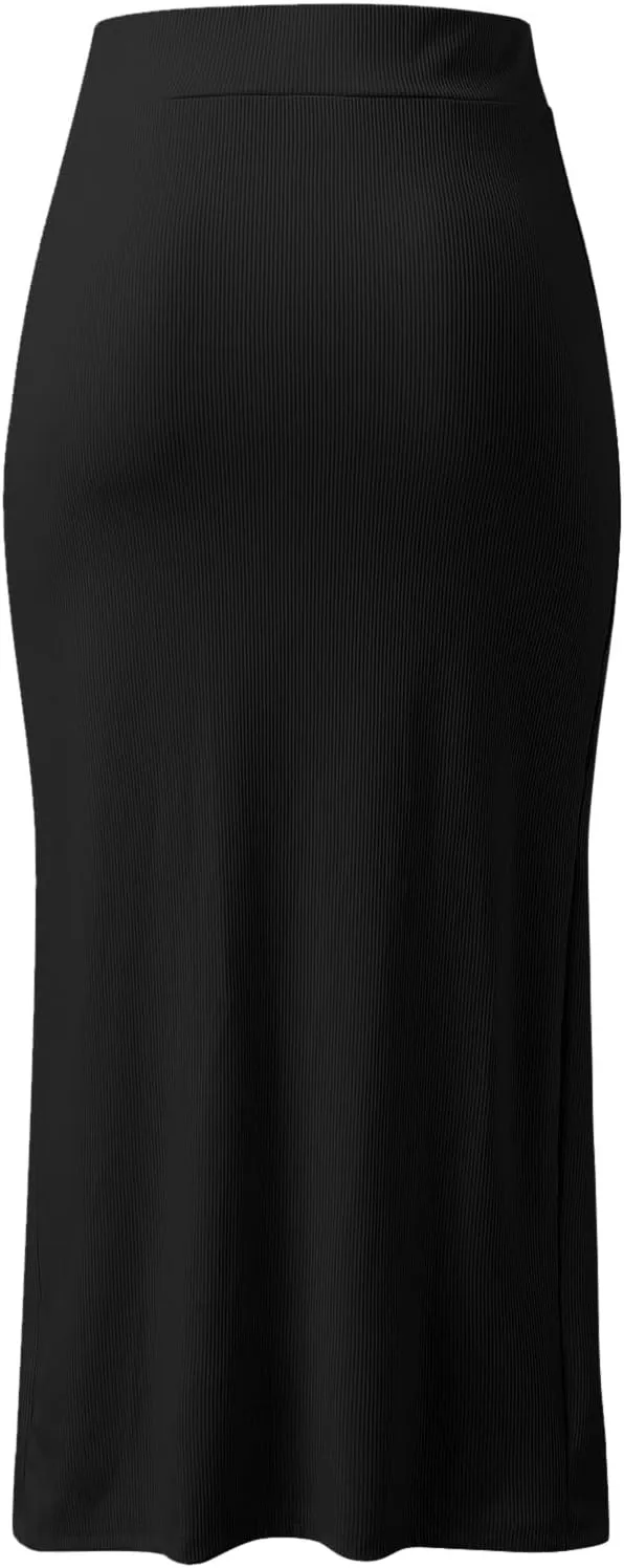 Long Skirts for Women Trendy with Split Button High Elastic Waist Slim Stretchy Workout Pencil Skirts for Ladies