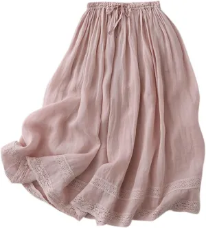 Maxi Skirt for Women High Elastic Waist Drawstring Tummy Control A-Line Trendy Pleated Casual Vacation Midi Skirts
