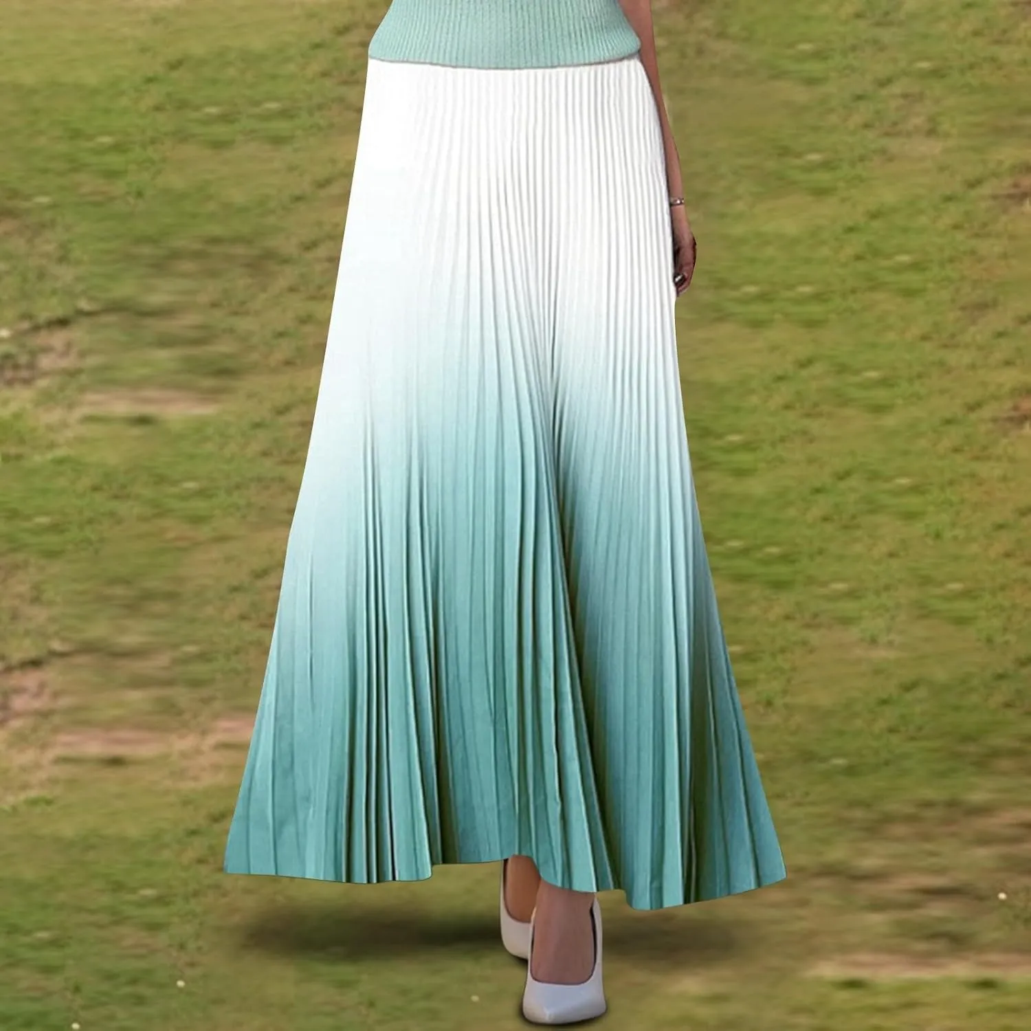 Maxi Skirts for Women 2025 Elastic Waist Peasant Trendy Business Casual Travel Pleated Beach Smocked Womens Floral Skirt