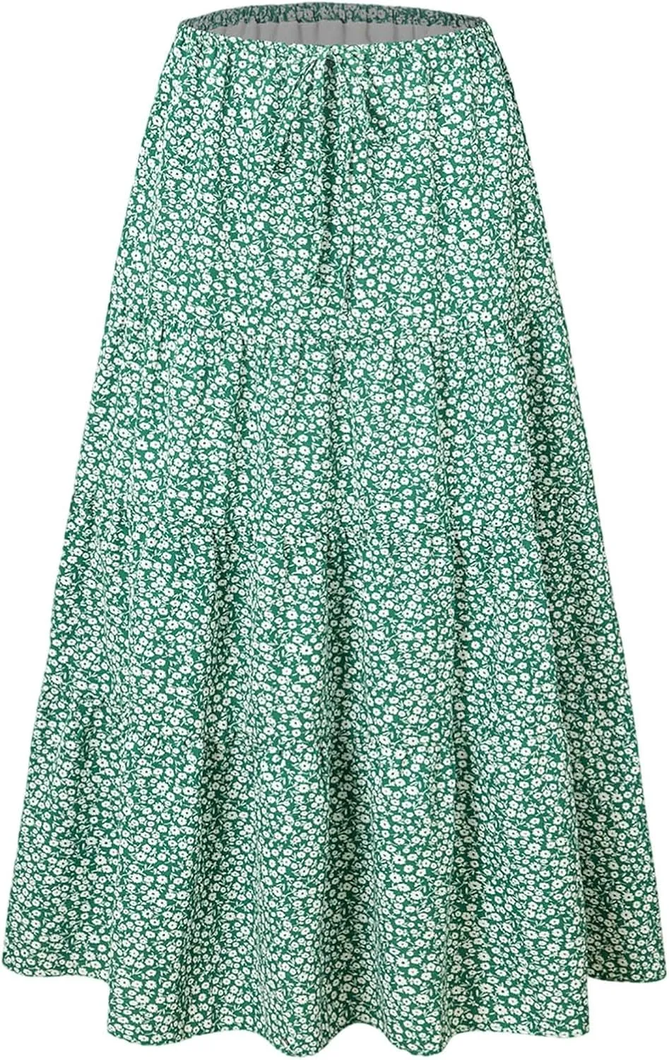 Maxi Skirts for Women Summer A Line Flowy Tiered Bohemian Drawstring High Waist Casual Flowy Skirts with Tie