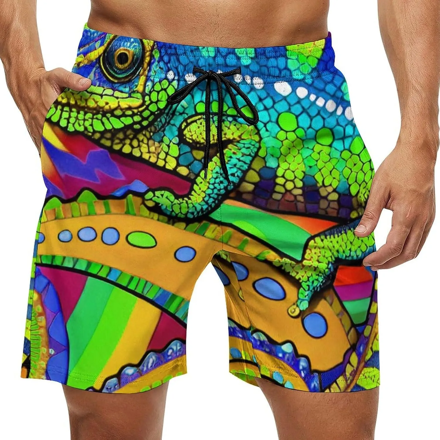 Men Big & Tall Swim Trunks Half Pants Basic Beachwear Plus Size, Quick Dry