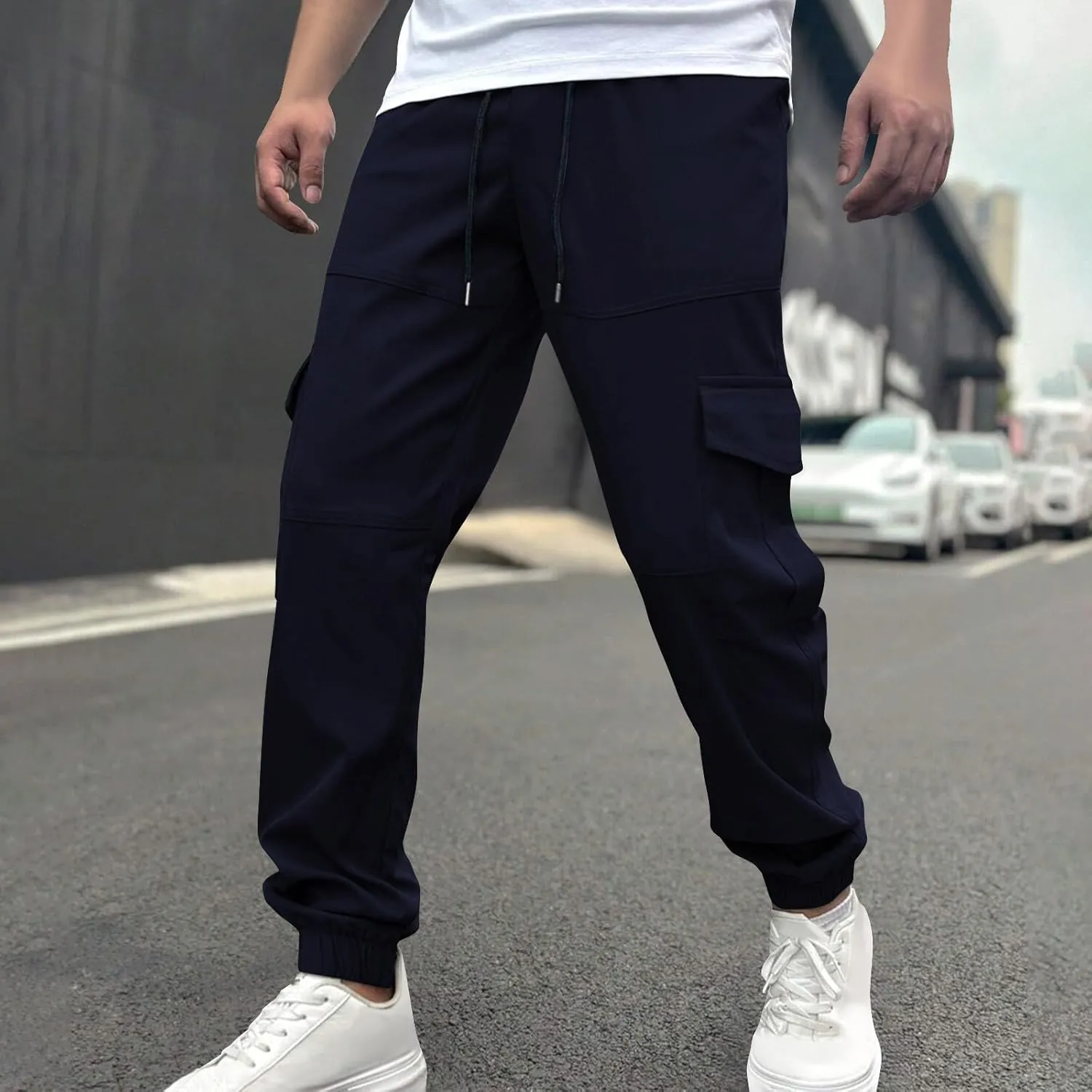 Men's Cargo Pants Joggers Drawstring Waist Multi Pocket Bottoms Loose Fit for Streetwear Gym or Travel