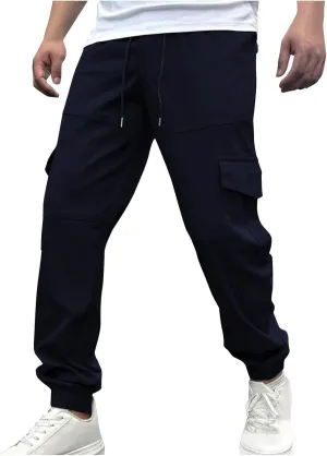 Men's Cargo Pants Joggers Drawstring Waist Multi Pocket Bottoms Loose Fit for Streetwear Gym or Travel