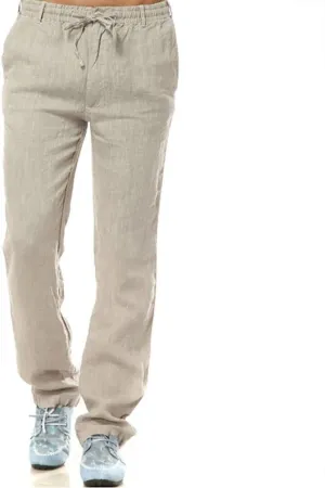 Mens Casual 100% Linen Pants, Loose Fit Drawstring Elastic Waist Lightweight Summer Beach Yoga Trousers
