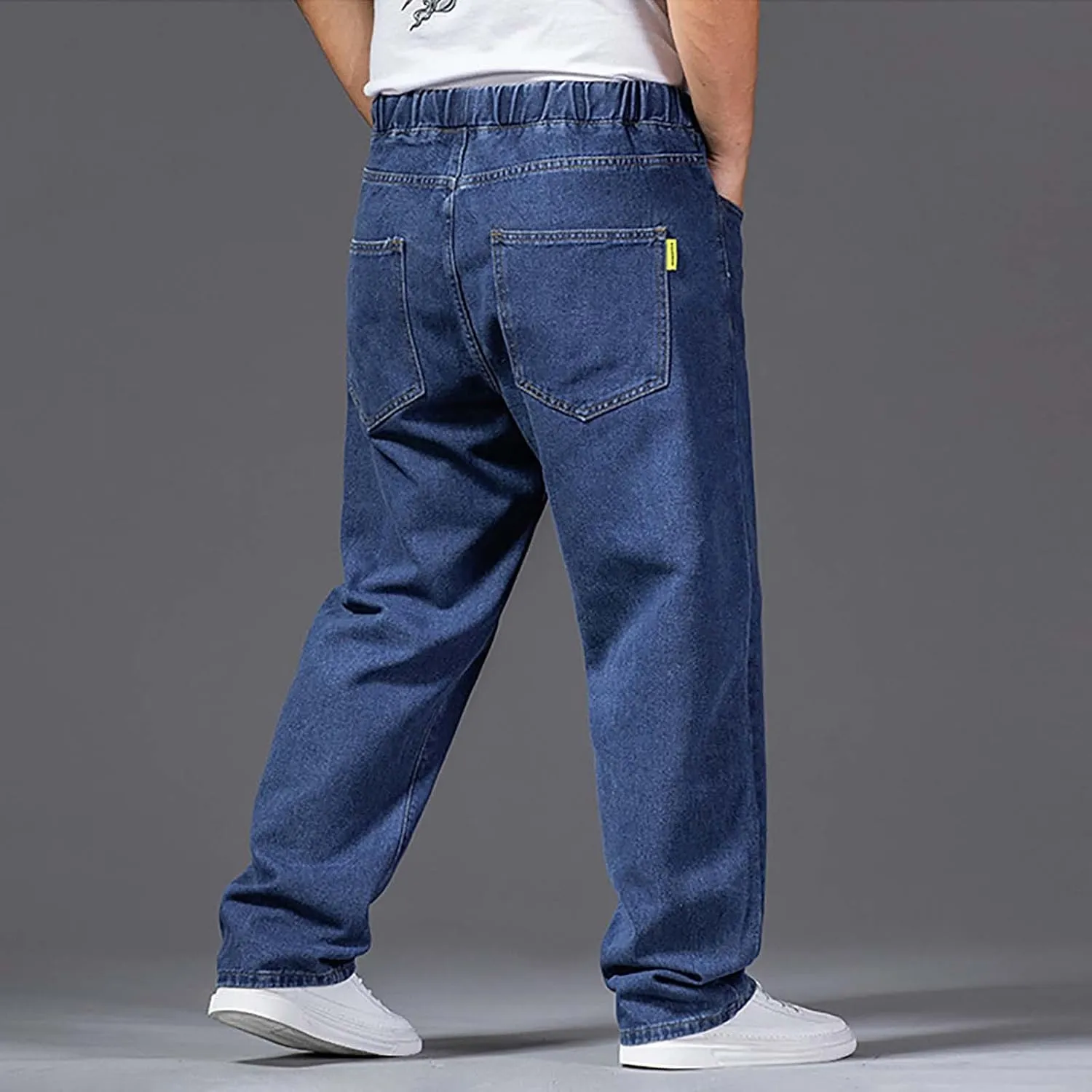Mens Jeans Plus Size Denim Pants Loose Fit Pants Trousers Comfy Straight Leg Pants Drawstring Jean Pants Sweatpants