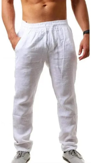 Men's Linen Casual Pants Elastic Lightweight Breathable Drawstring Beach Lounge Daily Summer Travel