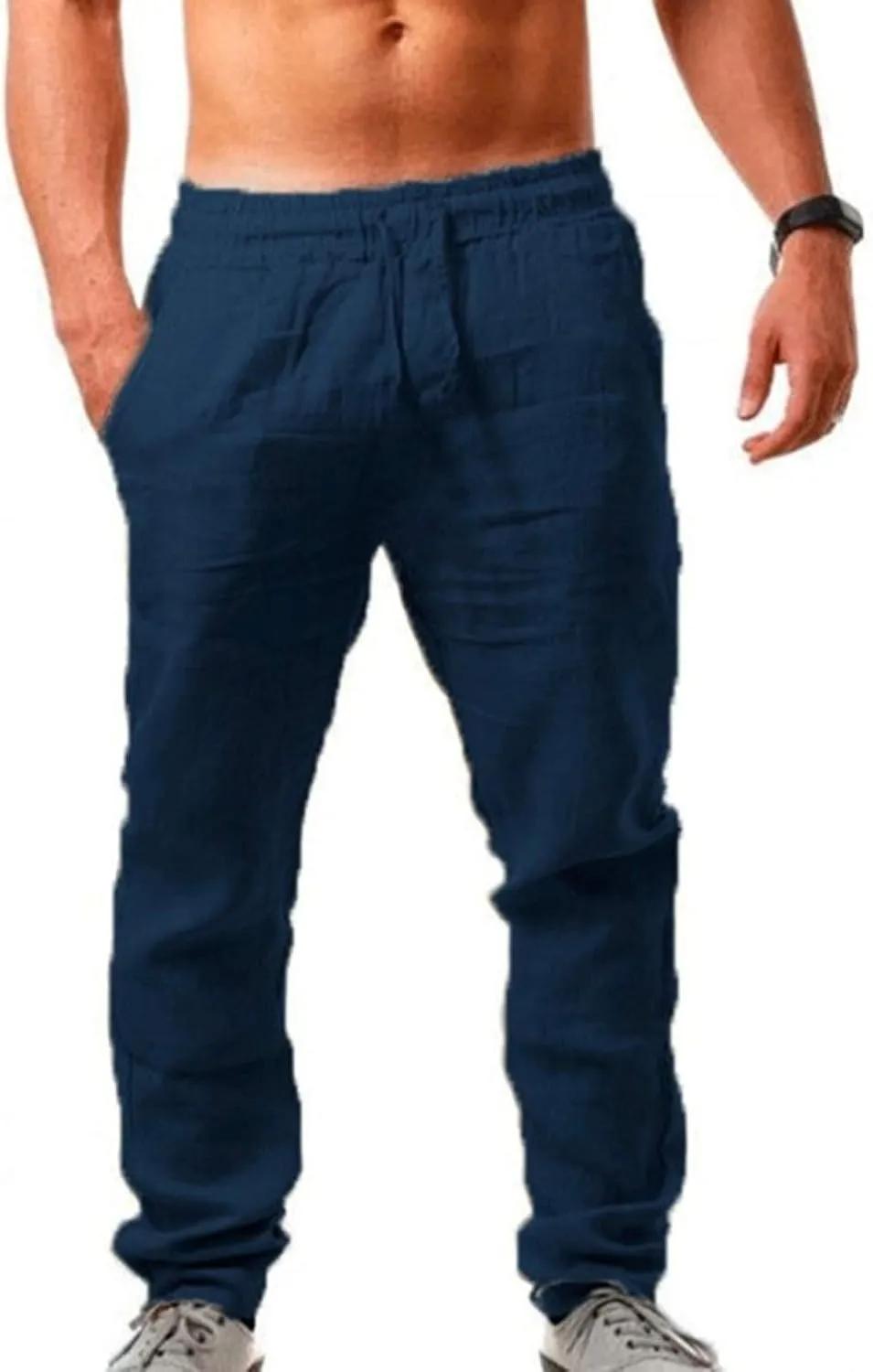 Men's Linen Casual Pants Elastic Lightweight Breathable Drawstring Beach Lounge Daily Summer Travel