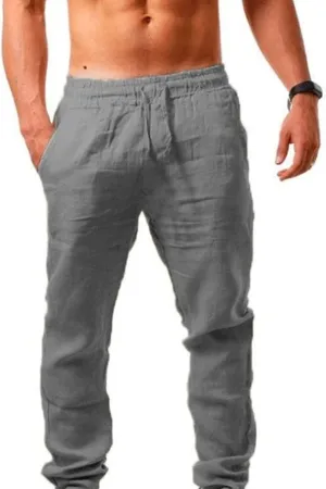 Men's Linen Casual Pants Elastic Lightweight Breathable Drawstring Beach Lounge Daily Summer Travel
