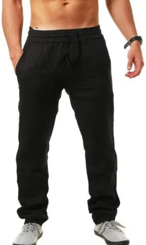 Men's Linen Casual Pants Elastic Lightweight Breathable Drawstring Beach Lounge Daily Summer Travel